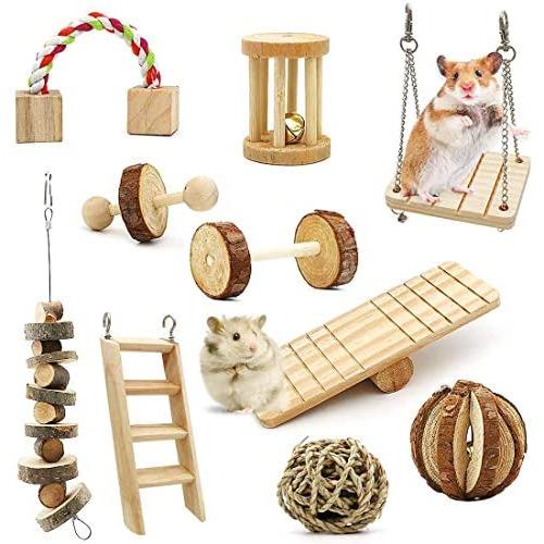 LISSION Hamster Chew Toys Hamster Toys for Cage Natural Wooden Pine Toys Accessories Teeth Care Molar Toy for Guinea Pigs Rats Chinchillas Rabbits Gerbils Small Animals