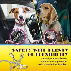 Leash King No Chew/Chew Proof Dog Car Seatbelt Safety Restraint, Dog Tie Out, Puppy Vehicle Seat Belt w/Double Clip & Latch Attachment – Entirely Surgical Stainless Steel - Inches