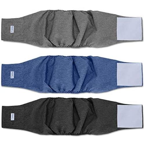 Teamoy 3pcs Reusable Wrap Diapers for Male Dogs, Washable Puppy Belly Band (XL, 25''-29'' Waist, Black+ Gray+ Blue)