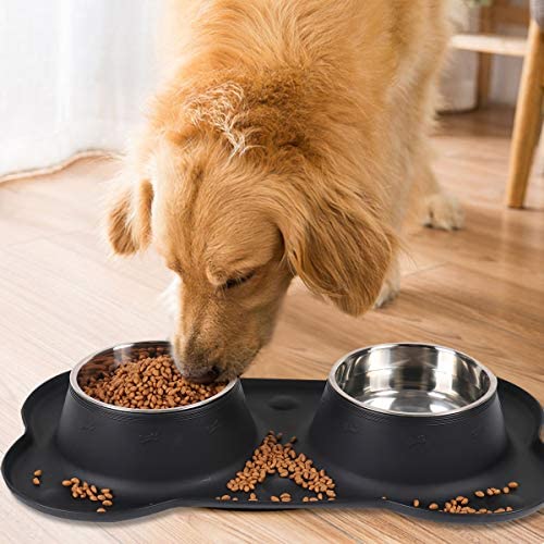 Patimate Stainless Steel Dog Bowl - Pet Bowls Food Water Feeder with Non-Skid No Spill Silicone Mat and Strong Suction Cup for Pets Small Medium Large Dogs