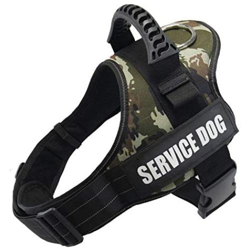 WildWave Adjustable Service Dog Vest Harness with Handle,Reflective Leash & Patches,Woven Polyester and Nylon, Comfy Mesh Padding for Small Medium Large Breed