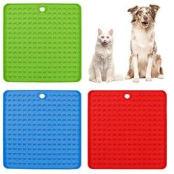 Baring 3 Pieces Dog Lick Pad Mat, Slow Feeder Dog mat, Dog Treat Distraction Mat for Licking/Yoghurts/Peanut/Pet Bathing