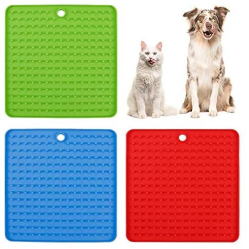 Baring 3 Pieces Dog Lick Pad Mat, Slow Feeder Dog mat, Dog Treat Distraction Mat for Licking/Yoghurts/Peanut/Pet Bathing
