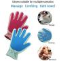Plieren Floating Hair Brush for Cats and Dogs pet Grooming Gloves, Gentle dusting Brush Gloves (with self-Cleaning Brush), efficient pet Hair Removal Massage Gloves Blue