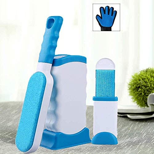 Pet Hair Remover -Lint Brush/Remover-Dog & Cat Hair Remover with Self-Cleaning Base - Efficient Double Sided Animal Hair Removal Tool - Perfect for Clothing, Furniture, Couch, Carpet (Blue)