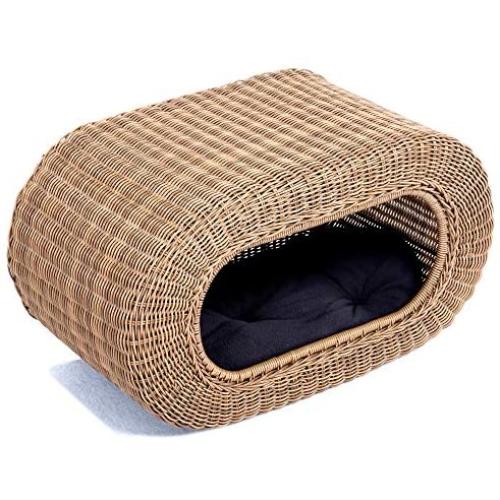 D+ Garden Fun Stackable Cat Condo for Indoor Cats - Interactive Play Rattan Cat House for Indoor Cats Kitty, Pet Friendly Top/Side House Entry, Cat Bed Enclosed