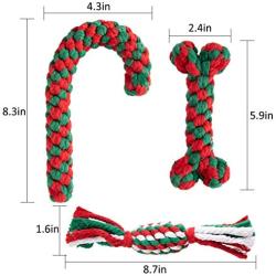 MEWTOGO 4 Pcs Dog Rope Toy- Christmas Candy Cane Rope Chew Toy Durable Interactive Cotton Rope Toys Puppy Rope Teething Toy for Dog Training Teeth Cleaning Christmas Decoration Gift