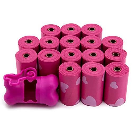 Best Pet Supplies Dog Poop Bags, Rip-Resistant and Doggie Waste Bag Refills With d2w Controlled-Life Plastic Technology - Pack of 240, Pink Heart (Scented)