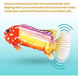 ZooZoo Tropical Fish Realistic Floppy Catnip Plush Cat Toy Built-In Sensor Touch Activate Auto Standby, Electronic USB Battery Wiggle Pet Simulation Happy Healthy Interactive Silvervine Washable Cover