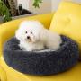 COOLBEBE Dog Bed Cat Bed Donut,Pet Bed Faux Fur Cuddler Round Comfortable for Small Medium Dogs, Extra Soft Velour Fabric Ultra Cozy Calming Bed, Grey, 26''