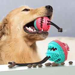 CHZHENG Dog Chew Toys, Non-Toxic Dog Treat Ball Teeth Cleaning Chew Toy Bite Resistant with Rope Dog Toothbrush for Small Medium Dog,Blue
