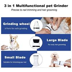 TDYNASTY DESIGN Dog Nail Grinder Quiet Electric Dog Nail Trimmer Kit for Dogs & Cats, 3 in 1 Pet Trimmer, Multi-Function Painless Pet Paws Grooming Smoothing Clipper, Portable & Rechargable