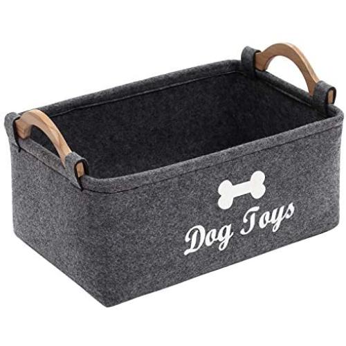 Geyecete Dog Toys Storage Bins - with Wooden Handle, Pet Supplies Storage Basket/Bin Kids Toy Chest Storage Trunk