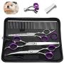 FanArti 8'' Stainless Steel Dog Grooming Scissors Kit With Blunt Round Tip Professional 4CR Heavy Duty Titanium Coated Pet Trimmer Kit Low Noise Thinning, Straight, Curved Shears Comb for Long Hair