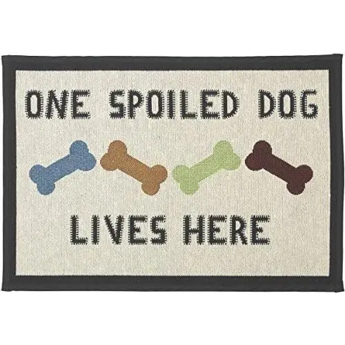 PetRageous 10215 One Spoiled Dog Tapestry Dog Non-Skid Machine Washable Placemat for Pet Feeding Stations with Rubber Backing 13-Inch by 19-Inch for Dogs, Off-White PetRageous 10215 One Spoiled Dog Tapestry Dog Non-Skid Machine Washable Placemat for Pet Feeding Stations with Rubber Backing 13-Inch by 19-Inch for Dogs, Off-White