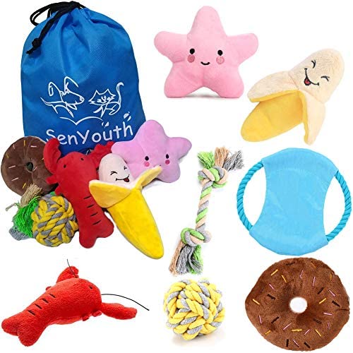 senyouth Dog Toys, 7 Pack Dog Squeaky Toys Sets | Rope and Flying Ring Puppy Chew Toys | Tough Puppy Teething Toys | Cute and Soft Plush Interactive Washable Pet Toys | for Small and Medium-Sized Dog