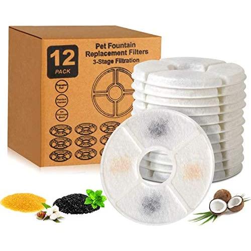 HongFeng world Cat Water Fountain Replacement Filter,12 Pack Carbon Filters, Cat &Dog Fountain of Pet Water Fountain Activated Carbon Filter