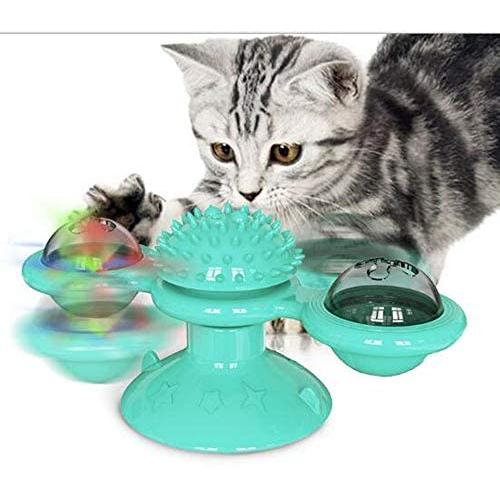 MAITING Interactive Cat Catnip Toy for Indoor Cats, Windmill Catnip Toy Funny Kitten Toys Cat Toothbrush Toy Cats Hair Brush Turntable Massage Scratching Tickle（Blue）