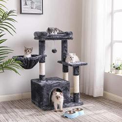 BEWISHOME Cat Tree Condo with Scratching Post Cat Tower Padded Plush Perch and Cozy Basket for Kitten MMJ11