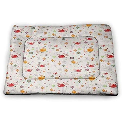 DayDayFun Nursery Cute Pattern Pet Mat Birds Swirls Flowers and Mini Hearts Nature Inspired Drawing Style Happy Animals Recycle Pet Mats Multicolor