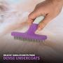 Poodle Pet Dog Grooming Rake| Dematting Tool with Stainless Steel Shedding Comb for Pets | 2 Rows of Pins Gently Remove Loose or Tangled Hair from Undercoat | Purple Handle