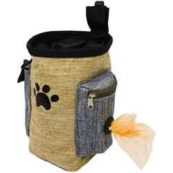 Dog Treat Pouch, Dog Treat Bag for Training Small to Large Dogs, Easily Carries Pet Toys, Kibble, Treats, Built-in Poop Bag Dispenser - Brown