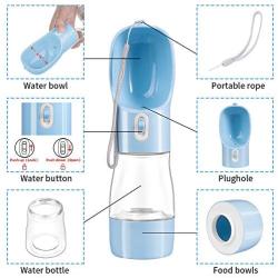 Dioxide Portable Dog Water Bottle Dispenser,2 in 1 Pet Water and Food Bottle Leak Proof for Pets Outdoor Walking, Hiking, Travel,Food Grade Plastic (Blue)