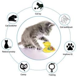 Rommisie Cat Toys Interactive Rotating for Indoor Windmill Pet Toys with Led Ball and Catnip Ball, Hair Brush Funny Kitten Toys Teeth Cleaning Massage Chew Kitty Gift with Suction Cup Base