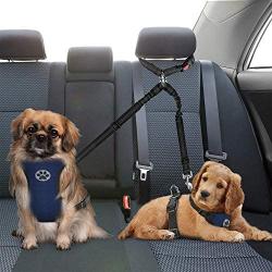 Lukovee Double Dog Seat Belt, New Dual Pet Car Headrest Restraint Safety Seatbelt No Tangle Dog Leash Duty Adjust Elastic Bungee Puppy Lead Splitter Connect Harness in Vehicle Travel for 2 Dogs