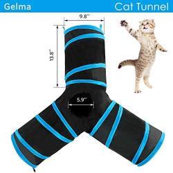 Gelma Cat Tunnel, Cat Tunnels for Indoor Cats, Tube Cat Toys 3 Way Collapsible, Kitty Tunnel Bored Cat Pet Toys Peek Hole Toy Ball Cat, Puppy