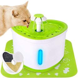 THMY Cat Water Fountain 2L Pet Drinking Fountain,LED Night Vision Water Level Window,Dog Fountain with DC Silent Pump,Heart Shape Flower Design,1 Silicon Mat & 1 Activated Carbon Filter,Green