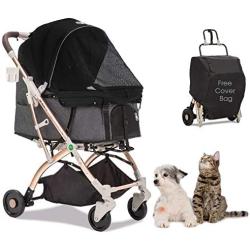 HPZ Pet Rover Lite Premium Light-Weight Dog/Cat/Pet Stroller Travel Carriage with Convertible Compartment/Zipper-Less Entry/1-Hand Quick Fold/Aluminum Frame for Small & Medium Pets