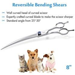 JASON 8'' Curved Dog Grooming Scissors Ergonomic Pets Cats Trimming Shears with Offset Handle and a Jewelled Screw for Right Handed Groomers Long Sharp Comfortable Light-Weight