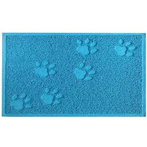 UUME Rectangle Pet PVC Bowl Mat Waterproof Dog Cat Mat Non-Stick Non-Slip Anti-Spill Easy Clean Pet Feeding Mat for Food and Water Blue 1Pcs