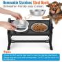 VavoPaw Adjustable Elevated Dog Bowls, 4 Adjustable Heights Dog Cat Raised Stand Feeder with Double Stainless Steel Bowls, Detachable Elevated Food & Water Dish for Cats and Small Medium Dogs, Black