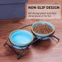 Y YHY Ceramic Raised Pet Cat Bowls, 12 Ounces Elevated Food or Water Bowls, Double Cat Dishes, Gift for Cat, Fish Bone Design, Blue