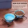 Y YHY Ceramic Raised Pet Cat Bowls, 12 Ounces Elevated Food or Water Bowls, Double Cat Dishes, Gift for Cat, Fish Bone Design, Blue Y YHY Ceramic Raised Pet Cat Bowls, 12 Ounces Elevated Food or Water Bowls, Double Cat Dishes, Gift for Cat, Fish Bone Design, Blue