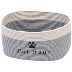 Geyecete Cotton Rope Dog Box for Toys with Handle for Baby Laundry Basket Cat/Dog Toy Storage Blanket Storage Natural Woven Basket Pet Toy Storage Boxes-Cat