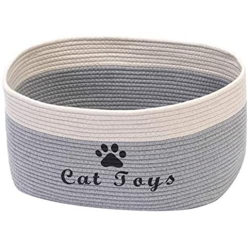 Geyecete Cotton Rope Dog Box for Toys with Handle for Baby Laundry Basket Cat/Dog Toy Storage Blanket Storage Natural Woven Basket Pet Toy Storage Boxes-Cat