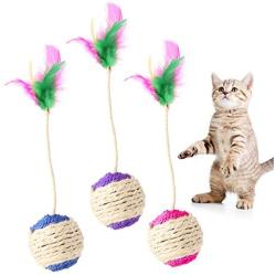 MOMU Pet Cat Kitten Toy Rolling Scratching Ball Tumbler Interactive Doll with Feather