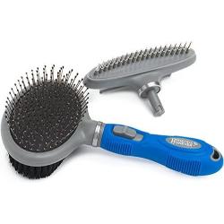 Friends Forever Dual Side 2 in 1 Pet Grooming Combo - Deshedding, Pin Bristle Dog Brush + Undercoat Rake & Comb Dogs Cat, Pet Supplies Tool Kit