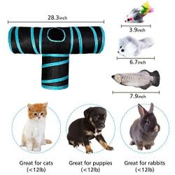 Cat Tunnel, Cat Tunnels for Indoor Cats, Tube Cat Toys 3 Way Collapsible, Kitty Tunnel Bored Cat Pet Toys Peek Hole Toy Ball Cat, Puppy, Kitty, Kitten, Rabbit