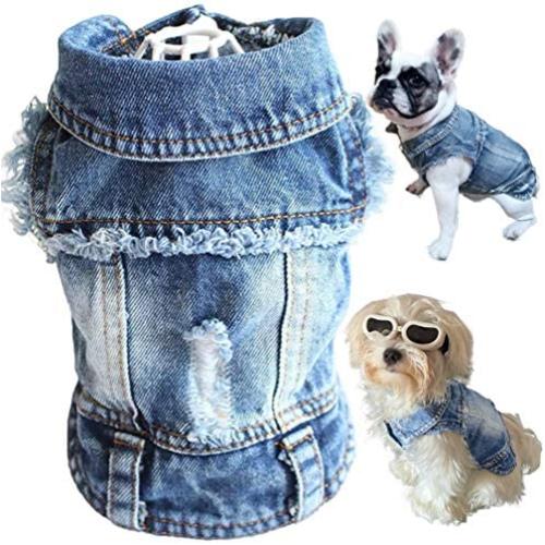Strangefly Dog Jean Jacket, Blue Puppy Denim T-Shirt, Machine Washable Dog Clothes, Comfort and Cool Apparel, for Small Medium Dogs Pets and Cats (XS, Blue)