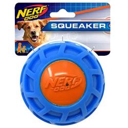 Nerf Dog TPR EXO Squeak Ball Dog Toy, Lightweight, Durable and Water Resistant, Single Unit, Blue/Orange
