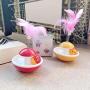 Studyset Interactive Cat Toy,Funny Rolling Scratching Ball Tumbler Interactive Toy with Feather for Pet Cat Yellow L