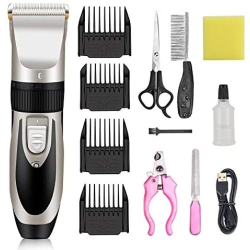 Dog Clippers Low Noise Rechargeable Pet Clippers Electric with Comb Guides Scissors Nail Kits for Dogs Cats & Other