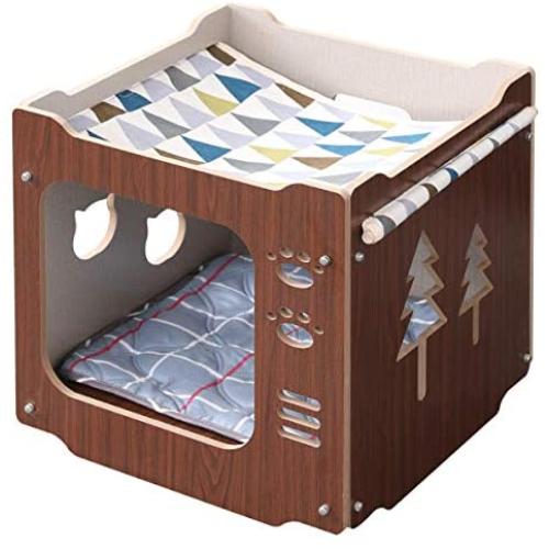 FVANF Wooden Cat House, Cat Condo with Hammock, Stackable, Cat Cube Room, Splicing Cat Climbing Combination, Cute Pet Cat Bed with Soft Cushions