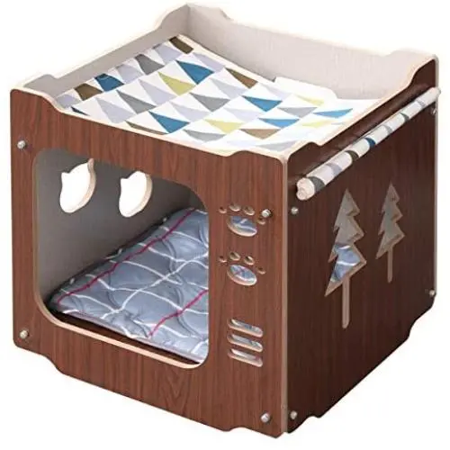 FVANF Wooden Cat House, Cat Condo with Hammock, Stackable, Cat Cube Room, Splicing Cat Climbing Combination, Cute Pet Cat Bed with Soft Cushions FVANF Wooden Cat House, Cat Condo with Hammock, Stackable, Cat Cube Room, Splicing Cat Climbing Combination, Cute Pet Cat Bed with Soft Cushions