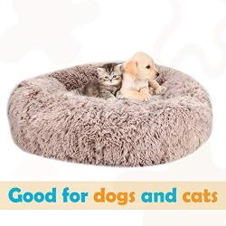 Houseables Comfort & Anti-Anxiety Dog Bed, Beds for Dogs, 30” x 30” x 5”, Beige, Round, Cuddler, Plush Donut Pillow, Cats, Puppy, Snuggle, Slumber Ball, Doggy Nest, Burrow, Washable, Self-Warming