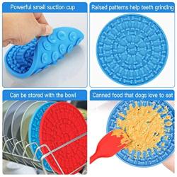 HOISTAC Dog Lick Mat Set For Bathing Grooming And Training，Dog Slow Feeder With 37 Powerful Suction Cups，Lick Pad For Dog Contains Silicone Spatula And Brush， Bathing Buddy For Dogs，2pcs, Blue And Red